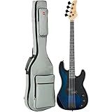 Best Choice Products Full Size Beginner 4-String Electric Bass Guitar, Wooden PB-Style Bass Starter Set w/Padded Carrying Case - Hollywood Blue/Black