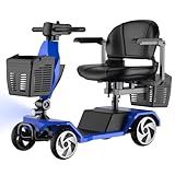 PENGJIE 20A 32 Miles Electric Mobility Scooter for Adults Wheelchair Device for Travel, Elderly. 350 lbs Max Weight, 350W Heavy Duty Mobility Scooters for Seniors wiht Two Baskets(Y3-Blue)