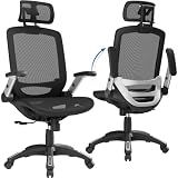 GABRYLLY Ergonomic Office Chair, High Back Home Desk Chair with Headrest, Flip-Up Arms, 90-120° Tilt Lock and Wide Cushion, Big and Tall Mesh Chairs for Man Woman, Black Task Chair