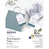 Avery Blank Printable Tags, Sure Feed Technology, 2" x 3.5", White, 96 Customizable Tags, String Included, Great for Branding, Gifts, Merchandising, and More (22802)