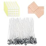 Aubeco 160Pcs 8 inch Pre Waxed Candle Wick with 160pcs Wick Stickers and 10Pcs Candle Wick Holders, Bulk Cotton Candle Wicks for Candle Making, Soy Wax