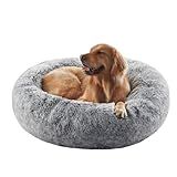 BedStill 36 inches Donut Dog Bed for Large Dogs - Calming Fluffy Round Pet Bed with Removable & Washable Cover,Fits up to 80 lbs Pets (Dark Grey,Large)