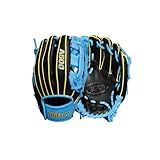 Wilson A500 10.5" Infield Youth Baseball Glove - Right Hand Throw, Black/Cool Blue/Yellow