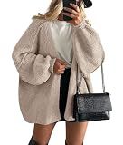 PRETTYGARDEN Womens Oversized Cardigan Sweaters 2025 Fall Long Lantern Sleeve Knit Open Front Lightweight Sweater (Grey Beige,Medium)