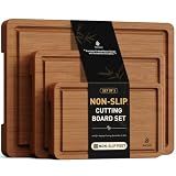 3 Packs Bamboo Cutting Board Set with Non Slip Feet and Over Sink Nice Solid Thick Wood Juice Groove Chopping Board Extra Large Big Small Best Hardwood Kitchen Counter Organic Vegetable