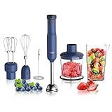 Rosewill 6-in-1 Multi-Speed Cordless Rechargeable Immersion Hand Blender, Heavy Duty Motor - Stick Blender, Beaker, Whisk, Chopper, Dual Beater, Milk Frother - For Smoothies, Baby Food, Soup (Blue)