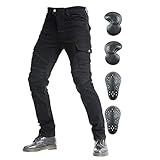 VNFOX Motorcycle Pants, Versatile Motorcycle Jeans, Durable Motorcycle Trousers for Men & Women Riding Pants with Kenn & Hip Armor Pads (Black, L=32)