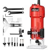 AVID POWER 630W 5.3 Amp Wood Router Tool with Fixed Base Compact Router for Woodworking, 35,000 RPM, 1/4” collet & 5 Trim Bits, Straight & Roller Guide, 2 Wrenches and Carbon Brushes