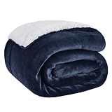 Bedsure GentleSoft Sherpa Fleece Throw Blanket for Couch, Non-Heated, Thick and Warm Throw for Women and Men, Soft Fuzzy Plush Weight Blanket for Winter, Navy, 50x60 Inches