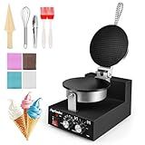 Popfoodex Commercial Waffle Cone Maker - 1200W Commercial Ice Cream Cone Maker w/ 8’’ Non-stick pan and 122–572°F Adjustable Temp, Waffle Cone Maker Machine w/Shaper Roller and Timer, for Restaurants
