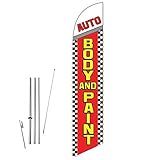 GLOBAL ADVERTISING SOLUTIONS Auto Repair Feather Flag Eye Catching Banner Sign for Business and Marketing Complete Set with 15 ft Pole Kit and Ground Spike (Auto Body and Paint)