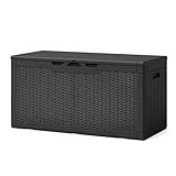 Patiowell 100 Gallon Resin Deck Box, Waterproof Large Outdoor Storage Box for Patio Furniture and Garden Tools, Black