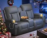 DG PEAFOWL Loveseat Recliner Sofa, Home Theater Seating with Center Console, Reclining Loveseat RV Couch with USB Ports & Phone Holders, Wall Hugger RV Sofa Furniture with Storage & Pocket