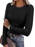ANRABESS Women Long Sleeve Shirts Rib Knit Slim Fit Tops Basic Tee 2025 Fall Outfits Casual T-Shirt Underscrubs Layer Clothes Black Small