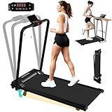 Foldable Treadmill with Manual Incline, 6.2 MPH Compact for Home Use, Features LED Monitor and Safety Stop Key, Adjustable Arms for Small Spaces, 300LBS Load，Running Pad,Walking Pad with Handle Bar.