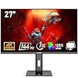 Gawfolk 27 inch IPS PC Screen, 4K Gaming Monitor 144Hz, 1ms, FreeSync, 128% sRGB, 178° Wide Viewing Angle, HDMI 2.1, DisplayPort,Height-Adjustable and Swivel,75 * 75MM Wall Mount Compatible - Black