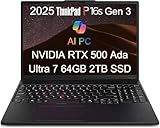 Lenovo ThinkPad P16s Gen 3 Mobile Workstation Laptop (16" FHD+, Intel 16-Core Ultra 7 155H, 64GB DDR5, 2TB SSD, NVIDIA RTX 500 Ada), AI PC for Designer, Engineer, 3 Year WRT, 5MP IR Webcam, Win 11 Pro