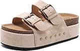 BiuYorBTY Women's Platform Clogs Sandals Cork Footbed with Comfort Double Buckles, Summer Platform Slides Mules, Summer Beach Comfort Wide Widths Availab
