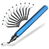 wgsajlo 13-Piece Deburring Tool for 3D Printing, 12 M2 HSS Blades & Aluminum Handle, Professional Burr Remover for Metal, Resin, Copper and PVC Pipes - Blue