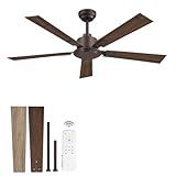 ZMISHIBO 52 Inch Ceiling Fan without Light, Farmhouse Ceiling Fan No Lights, Quiet Reversible DC Motor, 6-Speeds, Brown Ceiling Fans with Remote for Living Room, Bedroom, Patio, Indoor/Outdoor Use