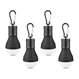 LED Camping Tent Lantern, Portable Outdoor Waterproof Emergency Light Bulb, Battery Powered with Clip Hook, Super Bright, for Hiking, Party，Camping, Fishing, Power Failure (4 Packs, Black )