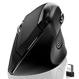 memzuoix Ergonomic Wireless Mouse, 2.4G Optical Cordless, 800/1200/1600 DPI, Vertical Computer Mouse for Laptop, Mac, PC, Desktop (Right Hand, Large) - Black