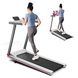 Treadmill with 5% Incline, 300lbs Capacity Folding 3 HP Small Treadmills for Home Portable Running Treadmill with Handles Quiet Brushless Dual Cushion System, Electric Compact Treadmil