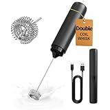 CIRCLE JOY Rechargeable Milk Frother Handheld, Dual Coil Whisk Head Electric Coffee Frother, Portable Hand Frother Wand Drink Mixer for Matcha Lattes Cappuccino, Kitchen Gifts, Black