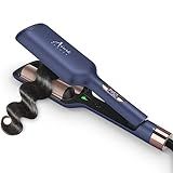 32mm (1.25") Aima Beauty Twins Mermaid Loose Hair Waver, Anti-Scald Hair Crimper 2 Barrel, Worldwide Dual Voltage Curling Iron, Curling Wand Storage Lock 15S Heats Up Medium/Long Hair Prussian Blue
