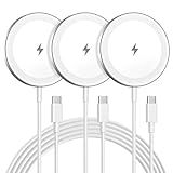 Magnetic Wireless Charger Charging Pad: 15W Qi Fast Portable Slim Charger Puck for iPhone 17e 17 Air 17 Pro Max 16 15 14 13 12 Series S26 & AirPods 4 3 2 Pro - Include USB-C/A Dual Ports (3Pack White)
