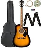Fender FA-125CE Dreadnought Cutaway Acoustic-Electric Guitar - Sunburst Bundle with Gig Bag, Strap, Strings, Picks, Fender Play Online Lessons, and Austin Bazaar Instructional DVD
