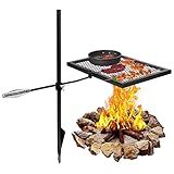 REDCAMP Swivel Campfire Grill Heavy Duty Steel Grate, Over Fire Camp Grill with Carrying Bag for Outdoor Open Flame Cooking
