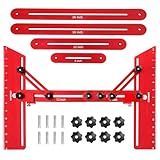 Stair Tread Template Tool, Stair Tread Gauge Measuring Tool jig with Angled Brace and Edge Flip Stops, Adjusting Length from 11.5" to 60", Solid Aluminum Alloy for Cutting Perfect Stairs