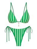 ZAFUL Green Crochet Beads Bikini Sets for Women Cheeky Two Piece Tropical Bathing Suits Striped Brazilian High Cut Knit Swimsuit for Vacation Resort Wear 2026
