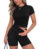 ZOOSIXX Two Piece Workout Sets for Women - Summer Outfits 2 Piece Short Gym Set Casual Lounge Vacation Matching Clothing Black Medium