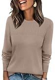 XIEERDUO Fall Outfits for Women 2025 Crewneck Womens Sweaters Fashion Clothing Dressy Casual Blouses Comfy Apricot M