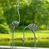 Seraphic Cast Iron Metal Crane/Heron Bird Garden Art Sculptures Statues for Indoor or Outdoor Lawn Decor, Antique Green, Set of 2