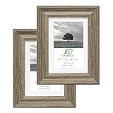 FrameWorks - 2-Pack - 5” x 7” Matted to 4" x 6" Rustic Farmhouse Wooden Picture Frames with Luxury Wide Molded Edge, Removable Mat, and Tempered Glass