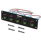 Nilight 5 Gang 3 Pin Rocker Switch Panel 20A Waterproof On Off 12V Green Toggle for Cars Trucks Boats