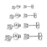 925 Sterling Silver Stud earrings Set White Gold Plated Hypoallergenic Stud Earrings Cubic Zirconia Stud Earrings for Women (3mm，4mm，5mm，6mm)