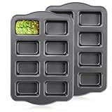 Lawei 2 Pack 8 Cavity Mini Loaf Pan, Non-Stick Small Bread Loaf Pans, Rectangle Carbon Steel Baking Loaf Pans for Corn Bread, Little Banana Breads, Cheesecake, Mini Brownie Pan