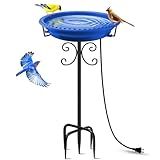Daoeny Heated Bird Bath for Winter, Upgraded 100W Heated Bird Baths for Outdoors Thermostat Control with 5-Prong Metal Base, Heated Bird Bath for Outside Winter Garden Patio Yard Lawn (Blue)
