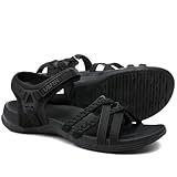 UBFEN Womens Hiking Comfort Sport Sandals Beach Vacation Camping Casual Sport Sandals with Adjustable Straps and Arch Support Size US 8.5 Black