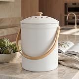 Beautiful Kitchen Compost Bin with Smell Proof Lid - Rust Proof and Odorless Compost Bucket for Your Countertop with No Smell Filters - Easy to Clean 1.1 Gallon Bin Looks Great On Any Kitchen Counter