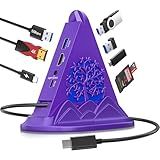 Purple USB C Hub, 8-in-1 USB C Multiport Adapter with 4K@30Hz HDMI, 100W Power Charging, 5Gbps Type C, 3 USB-A 3.0, SD/TF Slots& RGB Lighting, Purple Type C Hub for MacBook, iPhone17, iPad, XPS(Tree)