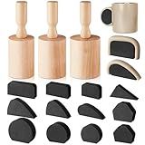 Juexica 3 Pcs Cup Pottery Molds 3.1'', 3.4'', 3.7'' Plaster Molds with 12 Pcs Mug Handle Forms Pottery Shaping Tool Wood Slump Press Mold 3 Sizes Clay Molds for DIY Pottery Cup Mug Art Making
