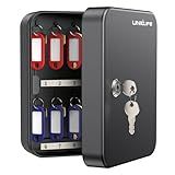 Uniclife 20 Position Key Cabinet with Key Lock Wall Mounted Black Security Storage Box Steel Key Organizer with Colorful Key Tag Labels Stickers and Hooks