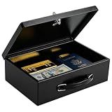 KYODOLED Fireproof Document Box with Key Lock, Small Lock Boxes for Personal Items, Fire and Water Resistance, Fireproof Safe Box for Documents, Jewelry, Passport, Cash, 12.6'' x 8.3'' x 3.58'' Black
