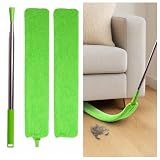 Retractable Gap Dust Cleaner Under Appliance Cleaning Tool, Flat Duster for Under Refrigerator Fridge Stove Couch Bed, Skinny Thin Duster for Tight Spaces (Green)