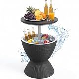EFU Cooler Table, 15 Gallon Cooler Bar Table, Adjustable Height Multi-Functional Outdoor Cool Bar for Drinks Beer & Wine, with Drain Plug, Patio Furniture for Backyard, Pool, BBQ & Parties (Black)
